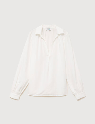 Chemise droite col rond manches longues ecru femme