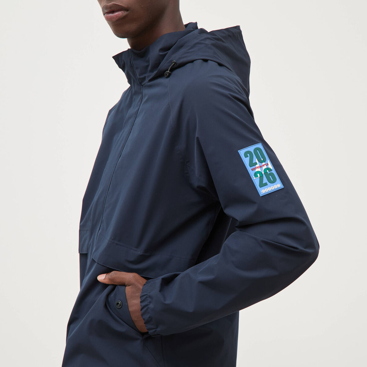 Blouson droit &agrave; capuche doubl&eacute; bleu marine homme