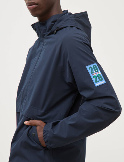Blouson droit &agrave; capuche doubl&eacute; bleu marine homme