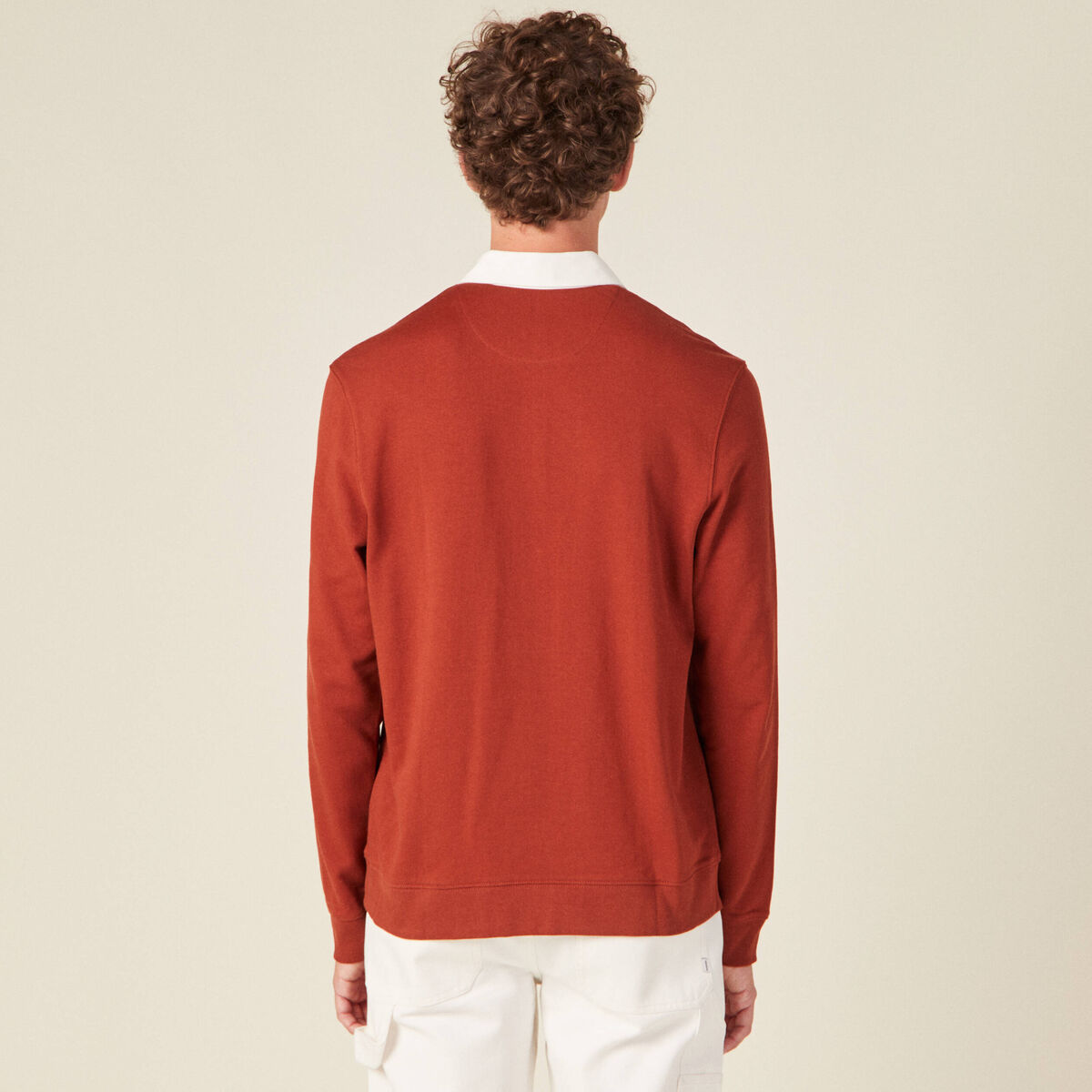 Sweat manches longues col polo marron cognac homme