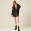 Short droit en velours vert kaki femme
