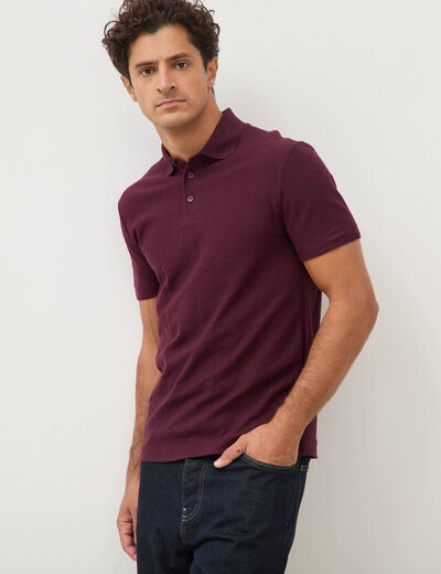Polo droit en coton manches courtes prune homme