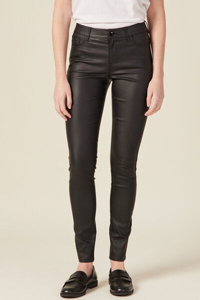 Tregging skinny denim noir enduit femme