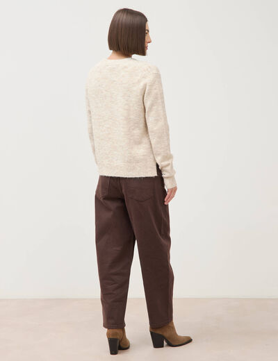 Pull droit col v manches longues creme femme