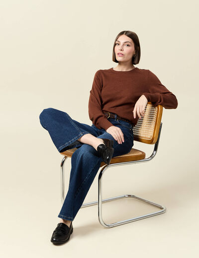 Pull manches longues marron fonc&eacute; femme