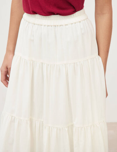 Jupe longue &eacute;vas&eacute;e en coton doubl&eacute;e ecru femme