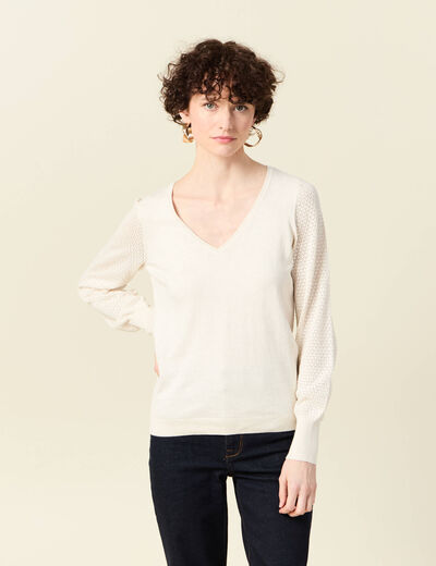 Pull manches longues creme femme