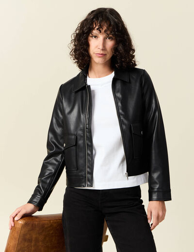 Blouson simili cuir noir femme