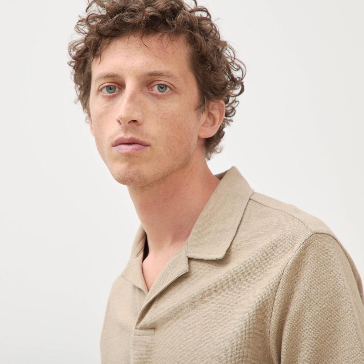 Polo manches courtes beige homme