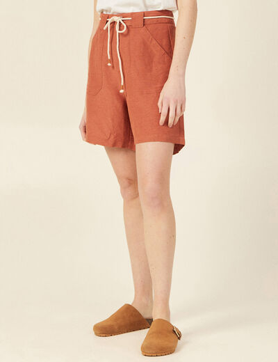 Bermuda large ceinturé orange femme