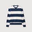 Sweat ray&eacute; col rond manches longues bleu marine homme