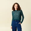 Pull ajour&eacute; manches longues col rond vert canard femme