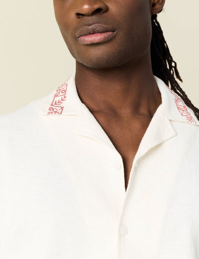 Chemise manches courtes brodée ecru homme