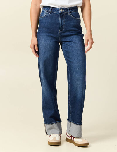 Jeans straight taille haute denim brut femme