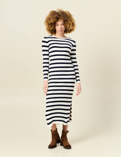 Robe tricot longue ajustée bleu marine femme
