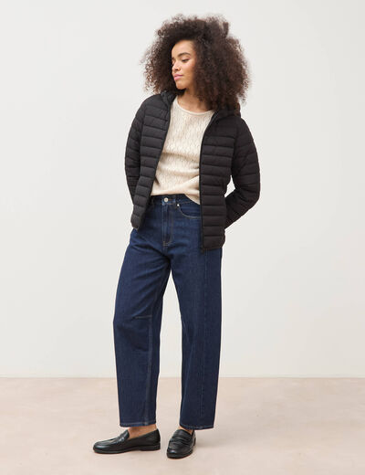 Jeans barrel taille haute broderie denim brut clean femme