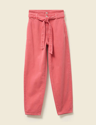 Pantalon slouchy taille haute en coton rose femme