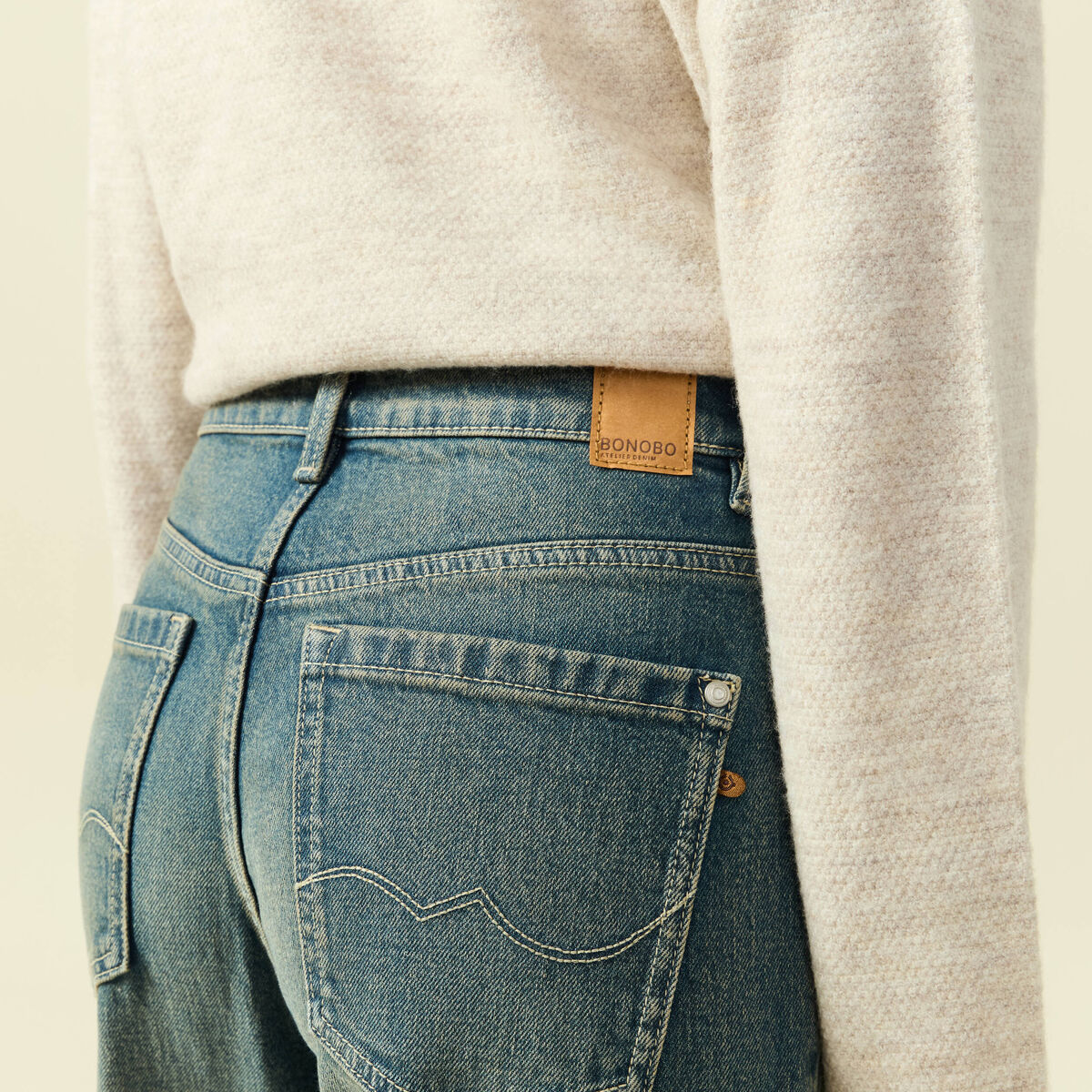 Jeans large taille haute bleu gris femme