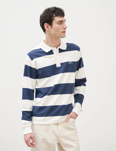 Sweat col polo manches longues bleu marine homme