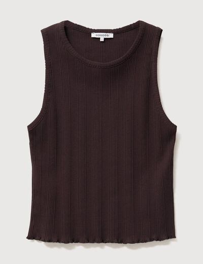 D&eacute;bardeur bretelles col rond en coton marron fonc&eacute; femme