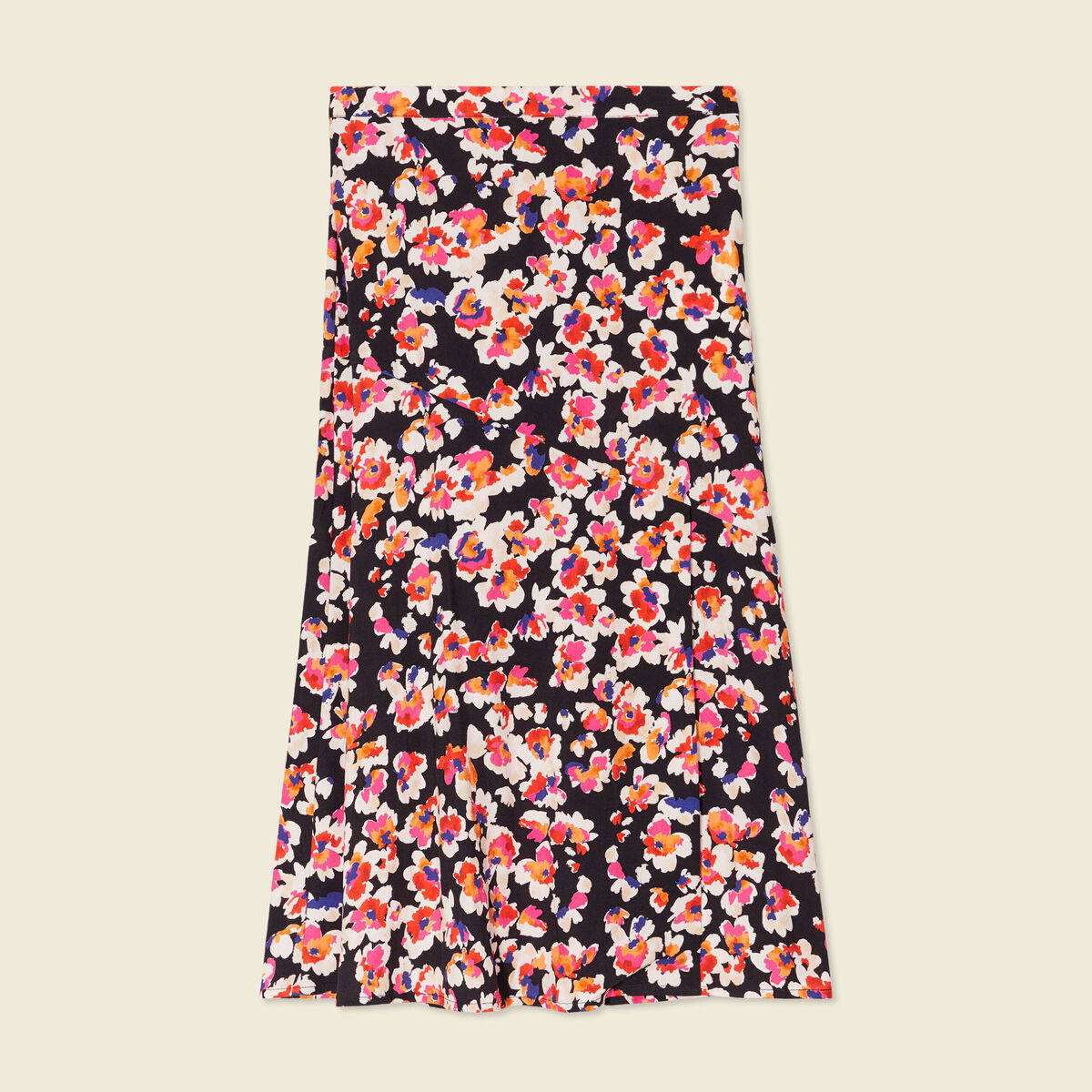 Jupe midi évasée fluide noir femme