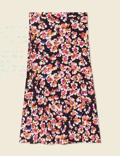 Jupe midi évasée fluide noir femme