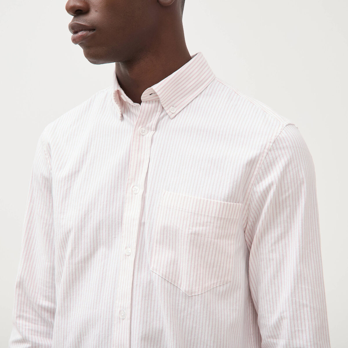 Chemise manches longues col am&eacute;ricain rose poudr&eacute;e homme