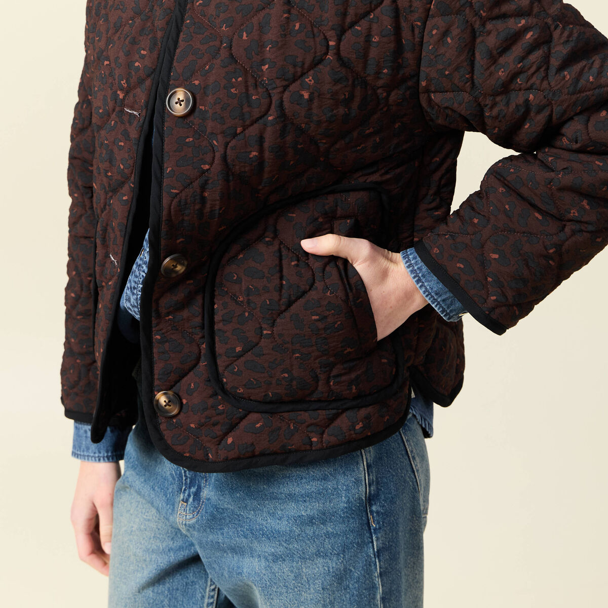 Blouson matelass&eacute; camel femme