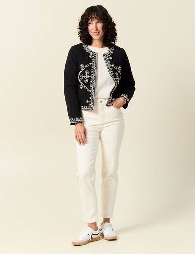 Veste droite brodée noir femme