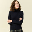 Pull fin col roul&eacute; manches longues bleu marine femme