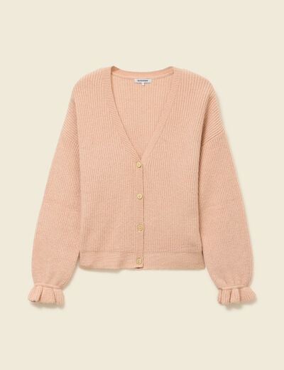 Gilet manches longues col v rose champagne femme