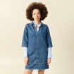Robe droite courte en coton col v denim stone femme