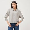 Chemise droite manches longues ray&eacute;e bleu gris femme