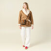 Manteau suédine col châle marron femme