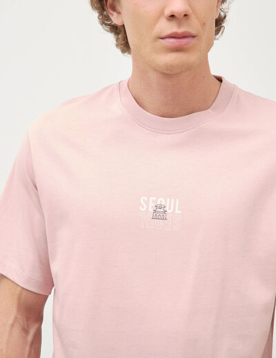 T-shirt droit en coton col ras du cou rose pastel homme