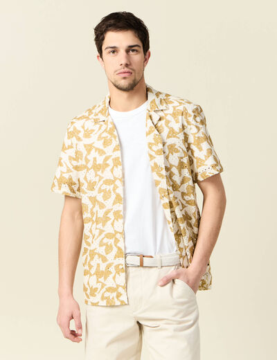 Chemise manches courtes brod&eacute;e blanc homme
