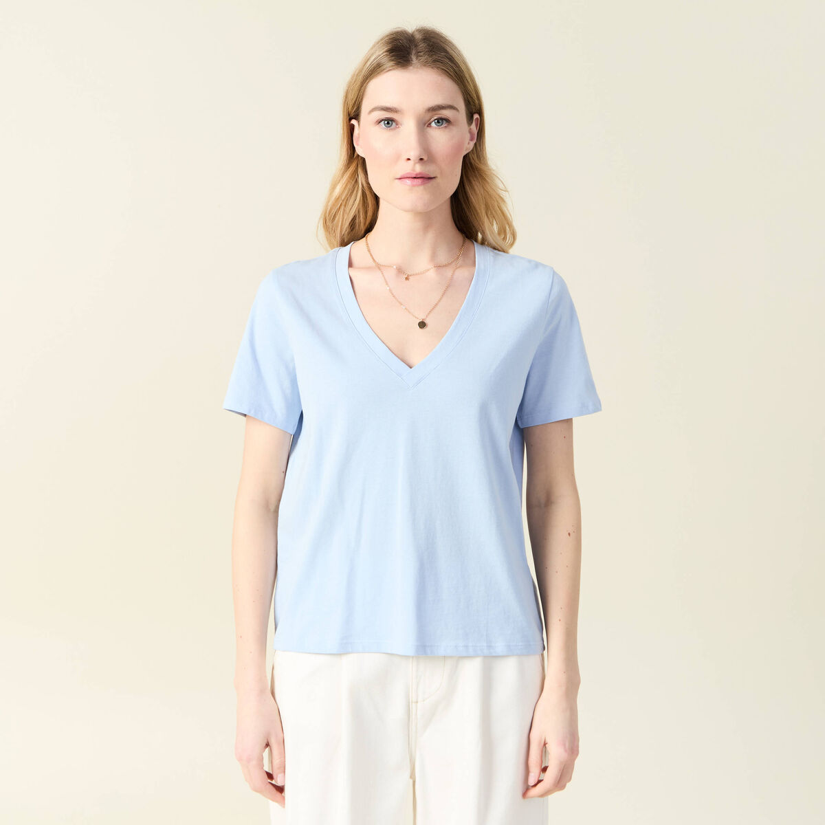 T-shirt manches courtes bleu clair femme