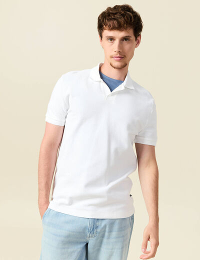 Polo cintré manches courtes en coton blanc homme