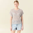 Pull crochet manches courtes vert kaki femme