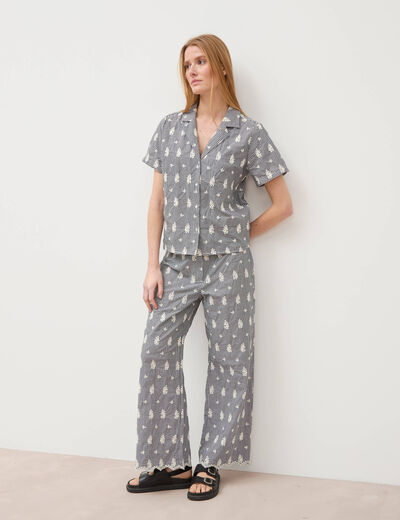 Pantalon loose longueur 3/4 en coton ecru femme