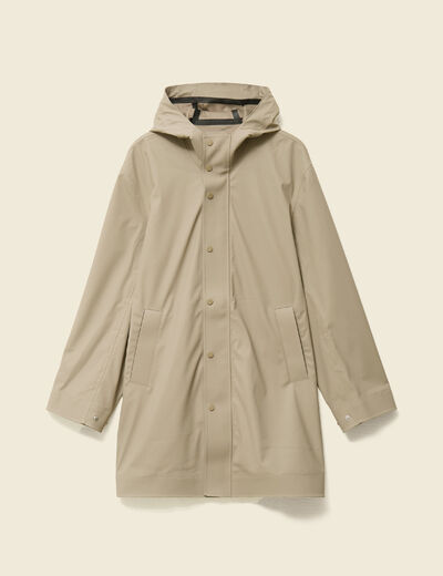 Parka longue droite &agrave; capuche taupe homme