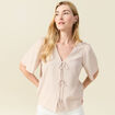Blouse manches courtes nouée marron clair femme