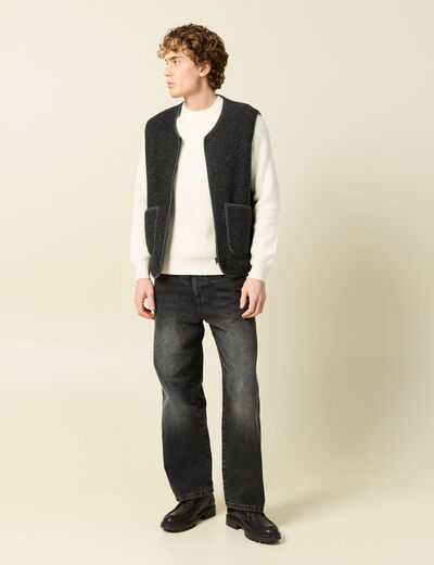 Pull fin manches longues col rond ecru homme