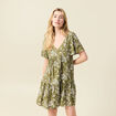 Robe évasée manches courtes vert olive femme