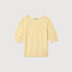 Pull ajour&eacute; droit court manches courtes jaune clair femme