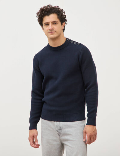 Pull manches longues col rond bleu marine homme