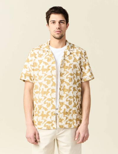 Chemise manches courtes brodée blanc homme