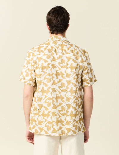 Chemise manches courtes brodée blanc homme