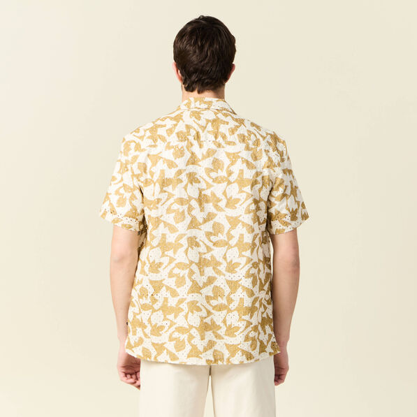 Chemise manches courtes brodée blanc homme