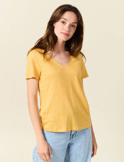 T-shirt en lin jaune femme